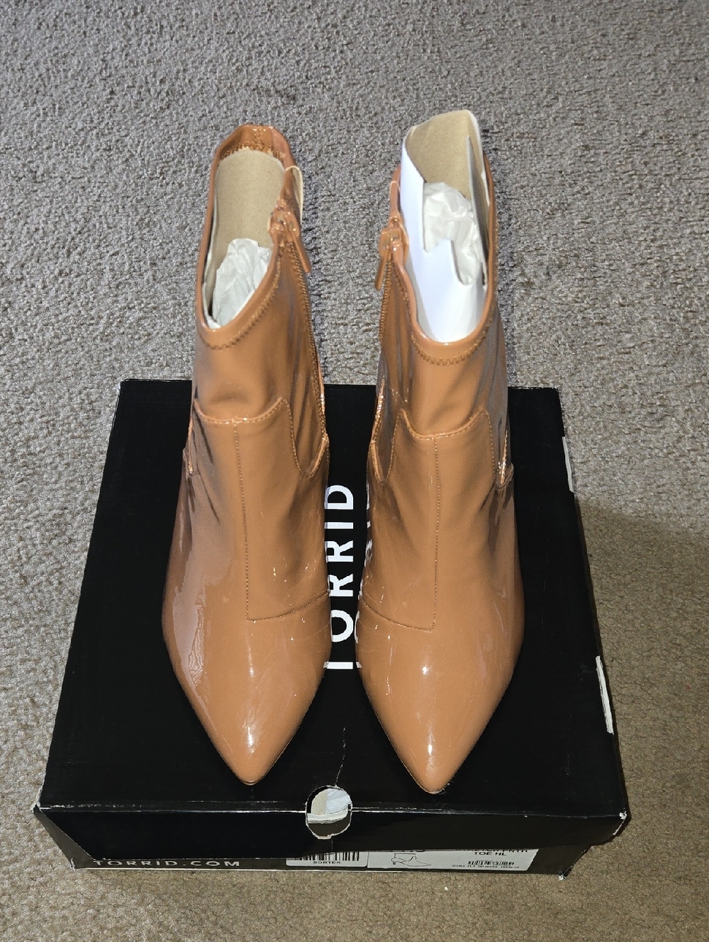 Patent Pointed Ankle Boots in Tan